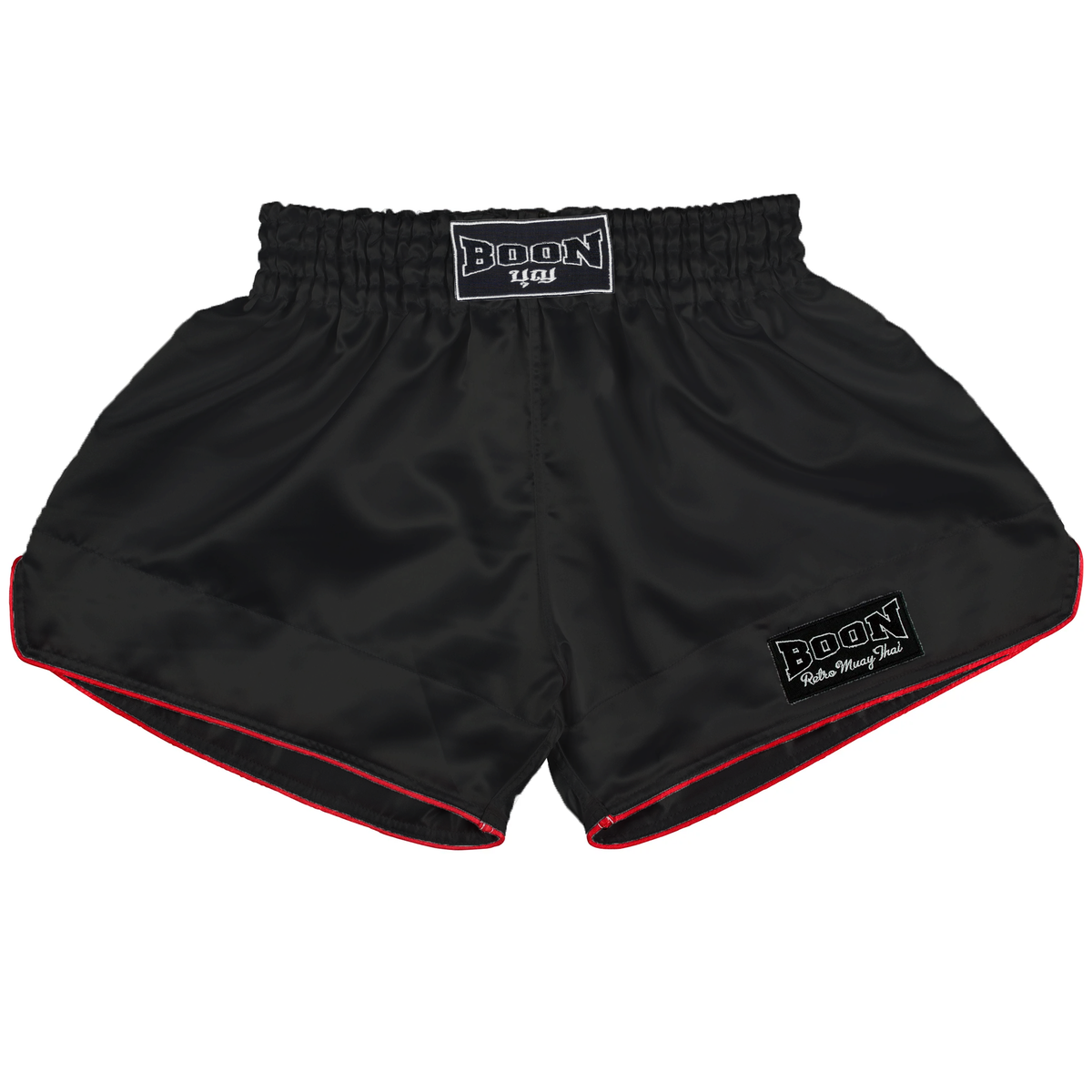 RSBK Retro Muay Thai Shorts BLACK, Red Trim